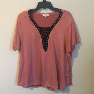 Pink Lace Up Tee